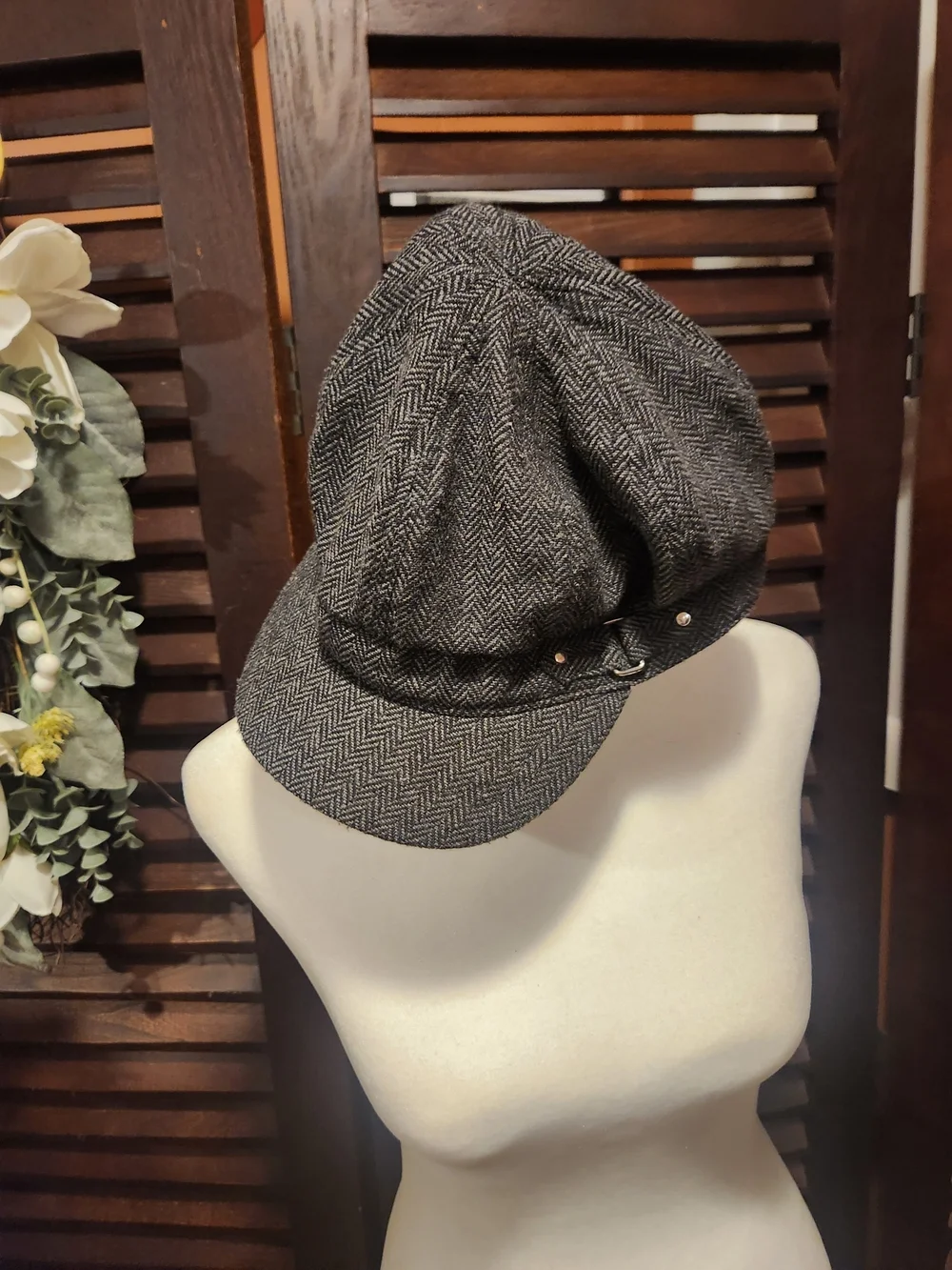 Herringbone Newsboy Cap - Gray